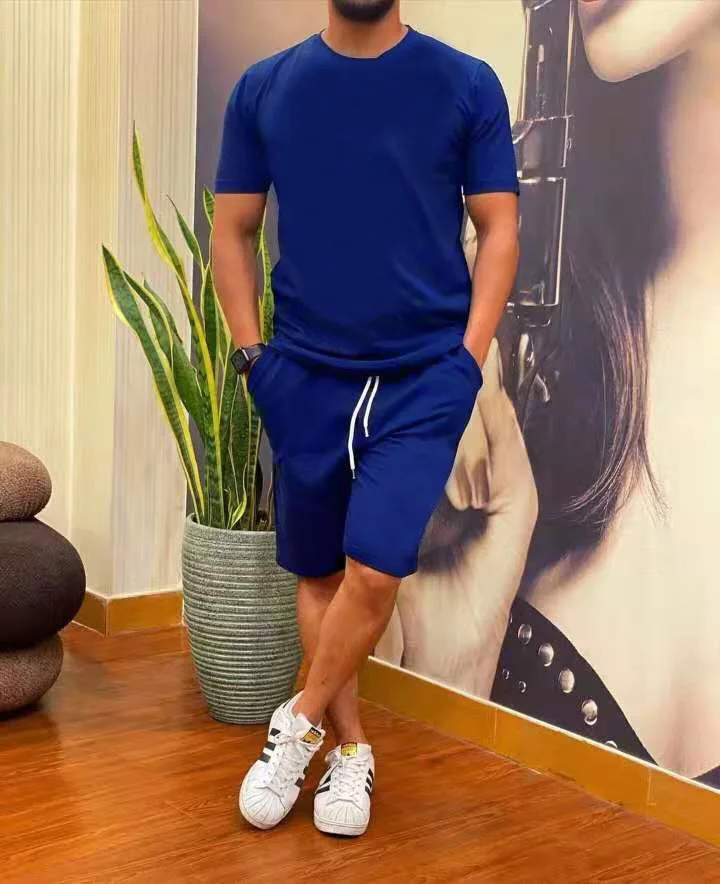 

Men's Summer Cotton Suit Casual Sportswear Men's Fashion Short Sleeve T-Shirt Shorts Loose Hip Hop Men's Suit M--3XL
