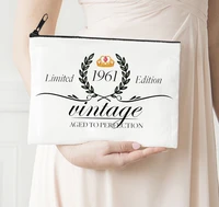 funny vintage 1961 cosmetic bag makeup travel bag fashion summer cosmetic organizer canvas fashion letter zipper pouch