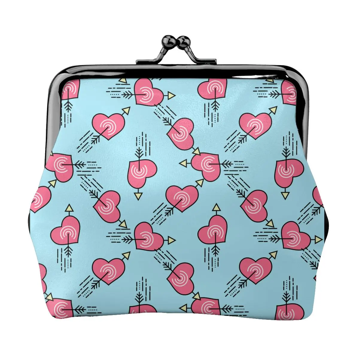 

Small Wallet Women Mini Printing Coin Purses Hasp Cash Card Handbags Clutch Money Change Bag Valentine's Day Line Hearts