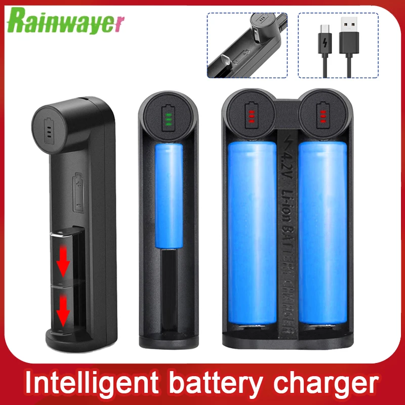 

18650 Battery Charger Smart Charging 1 2Slot USB 18650 26650 18350 32650 21700 26700 26500 Li-Ion Rechargeable Battery Charger