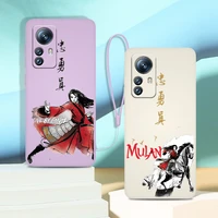 disney mulan princess phone case for xiaomi mi 12 12x 11i 11t 11 10 10s 10t 9 se pro lite ultra 5g liquid rope cover