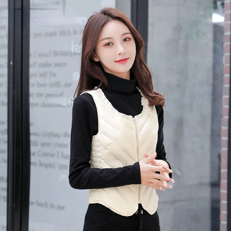 Women's Fashion Inner Wear Solid Color Slim-fitting Vest Retro Round Neck Zipper Women's Vest Jacket Autumn and Winter