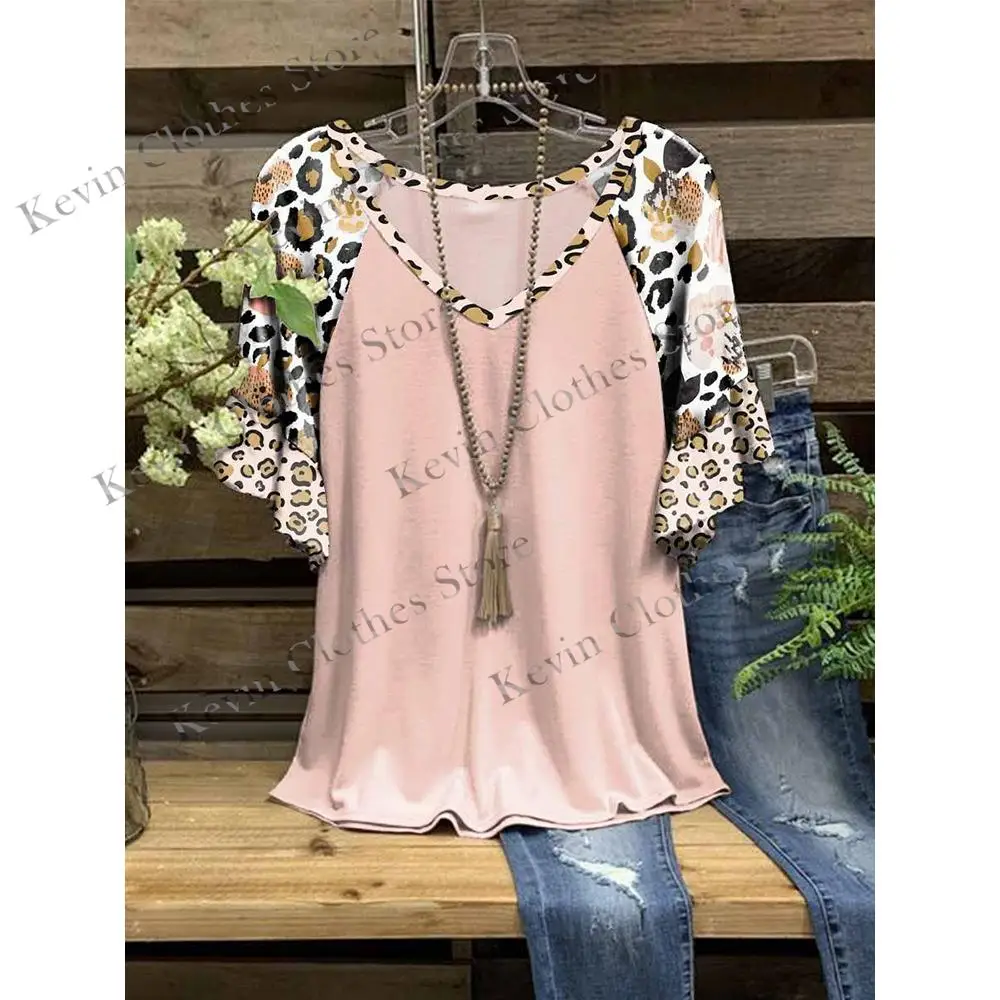 

Футболка женская с V-образным вырезом и коротким рукавом, оверсайз