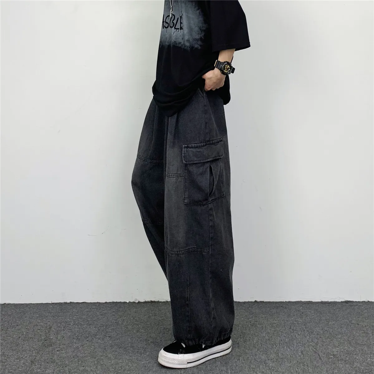 JEAN MAN Hip Hop Wide Leg Cargo Pants Jeans High Street Jeans Men's Loose Jeans Street Pants Y2k Pants Vintage Jeans Men Casual