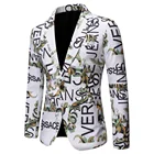 Мужской пиджак с буквенным принтом, Корейская версия уличной одежды, мужская повседневная куртка, Мужской приталенный пиджак