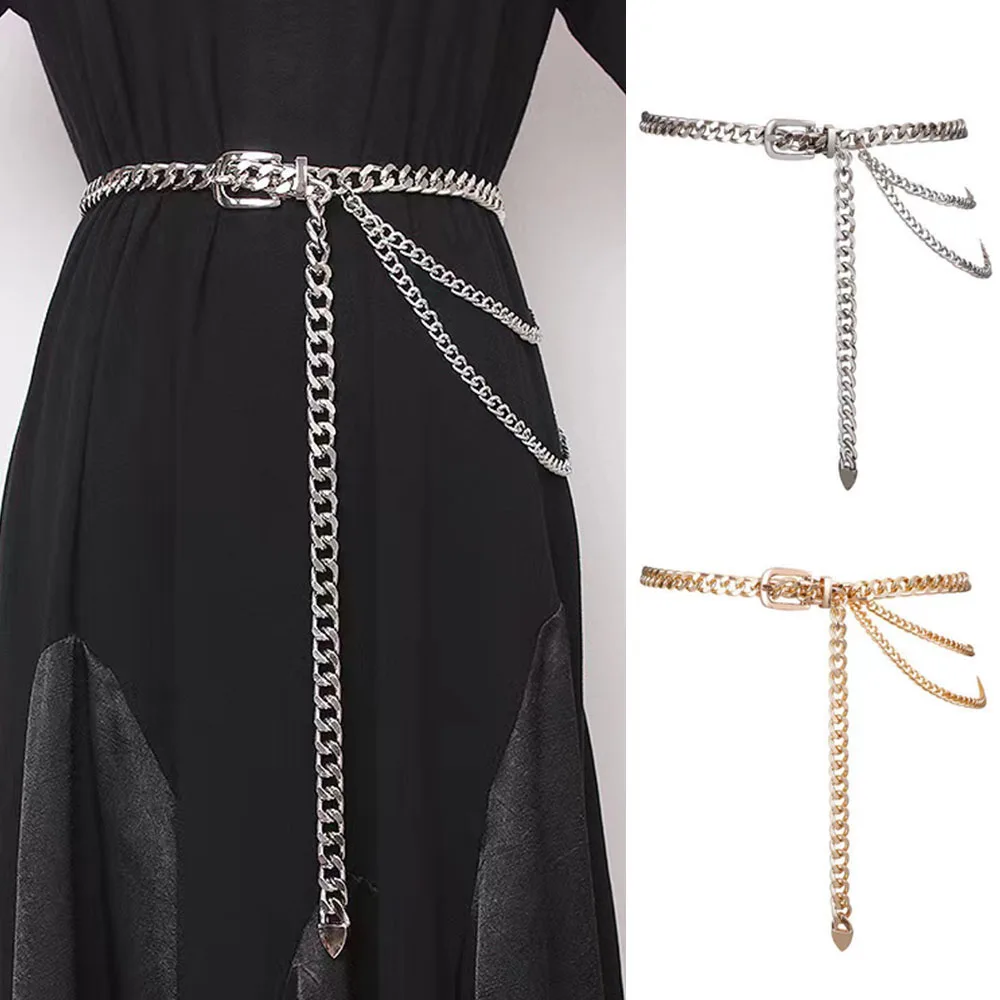 Punk Hip Hop Style Gold Silver Waist Chain Women Dress Jeans Waistband Multi Layer Vintage High Waist Body Chain Tassels Belt