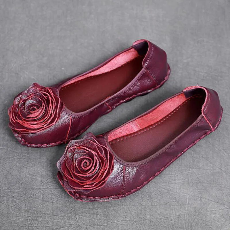 Spring Autumn Handmade Gravida Flats 2022 New Style Flower Genuine Leather Shoes Female Ballet Flats Casual Shoes Woman Loafers