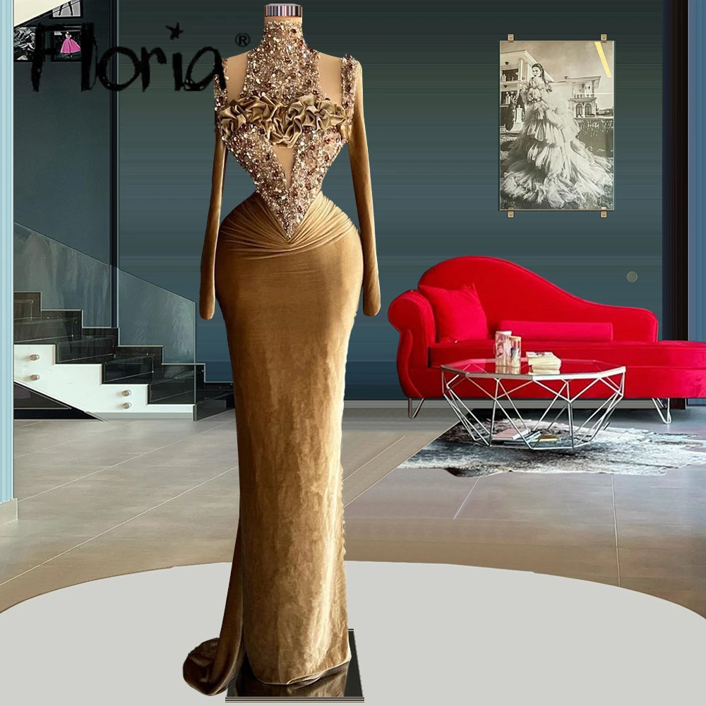 

Brown Corset Prom Gowns With Velvet Elastic Fabric Mermaid Women 2023 Arabic Wedding Party Event Gowns Custom Made فساتين مناسبة