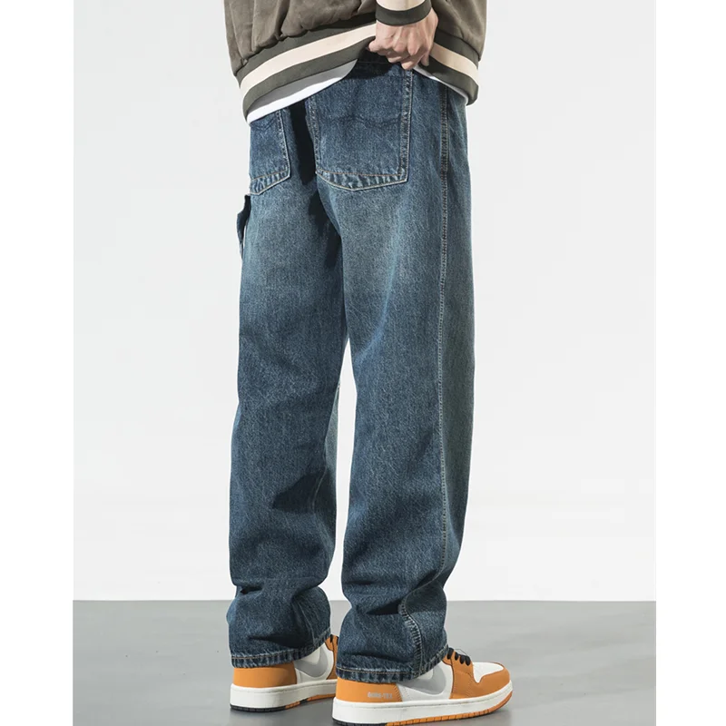 Men Clothing 2022 New Pattern Recreational Vintage Broad Leg Blue Jeans Straight Cylinder Large Loose Cargo Pants Autumn Women