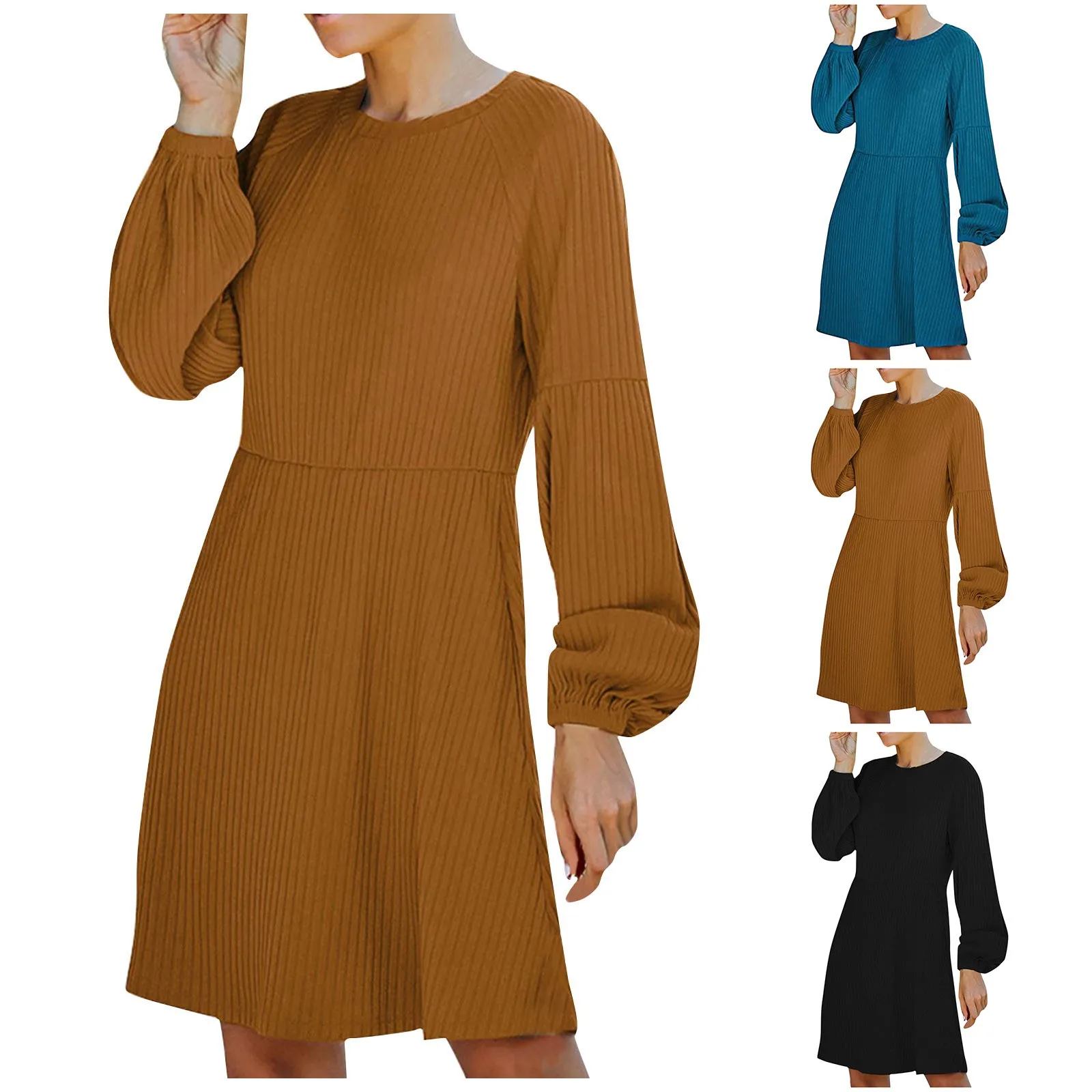 

Летние платья для женщин 2022 полые строгие однотонные платья средней длины с круглым вырезом и длинным рукавом свободное платье для офиса дл...