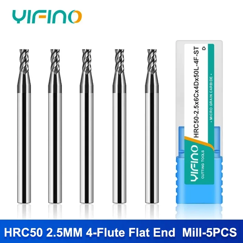 

YIFINO 2.5x6Cx4Dx50L 5PCS HRC50 4-Flute Tungsten Steel Carbide Nano-Coating Milling Cutter For CNC Mechanical Flat End Mill Tool