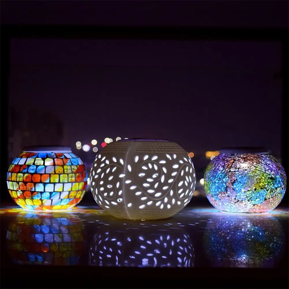 

New Outdoor Solar Lamp Led Light Colorful Lawn Hollow Out Ceramic Lamp Garden Decoration Lamp Waterproof Table Lamp
