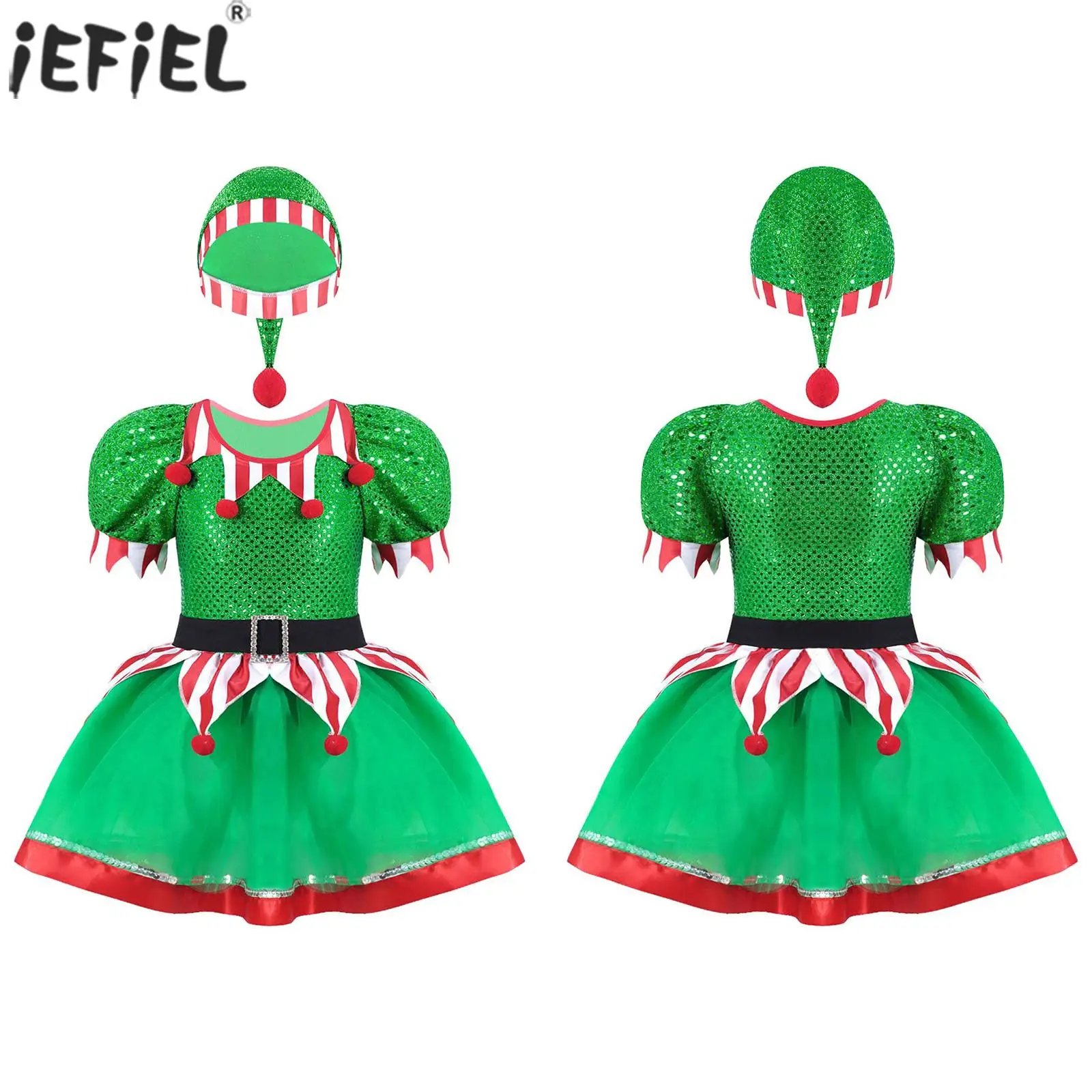 

Детские Рождественские Платья для косплея для девочек, костюм с блестками, Женский костюм с шляпой, для Хэллоуина, Пурим, для вечеринки, фант...