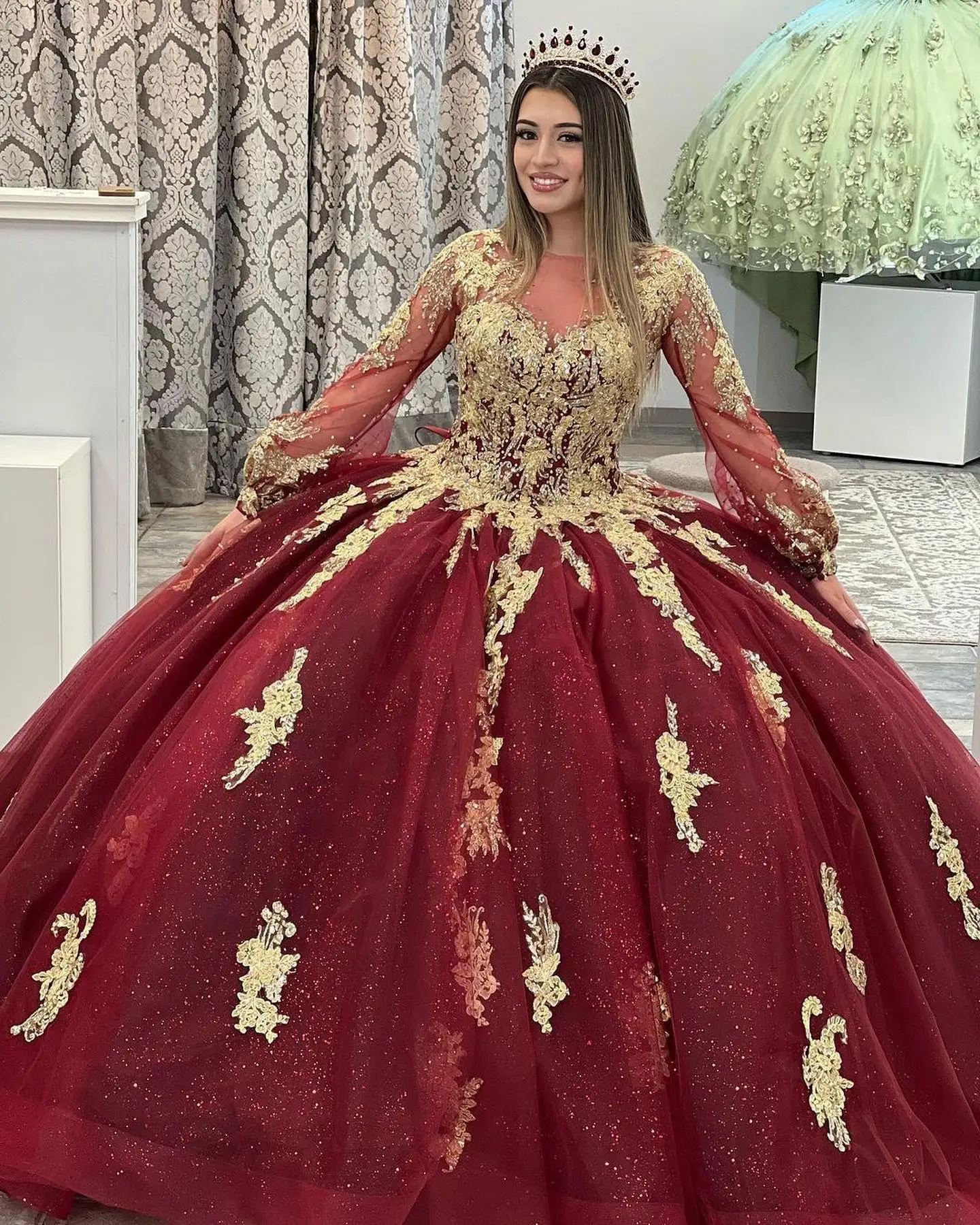 

New Burgundy Quinceanrea Dresses 2022 Red Sweetheart Off Shoulder Lace Applique Prom Dress Sweet 15 16 Princess Pageant Gowns
