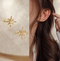 fashion gold leaf clip earring for women without piercing puck rock vintage crystal star ear cuff girls jewelry gifts