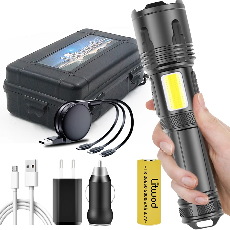 Led Flashlight XHP100 COB 9-core Powerbank Function Torch Usb Rechargeable 18650 26650 Battery Zoomable XHP70.2 Aluminum Lantern