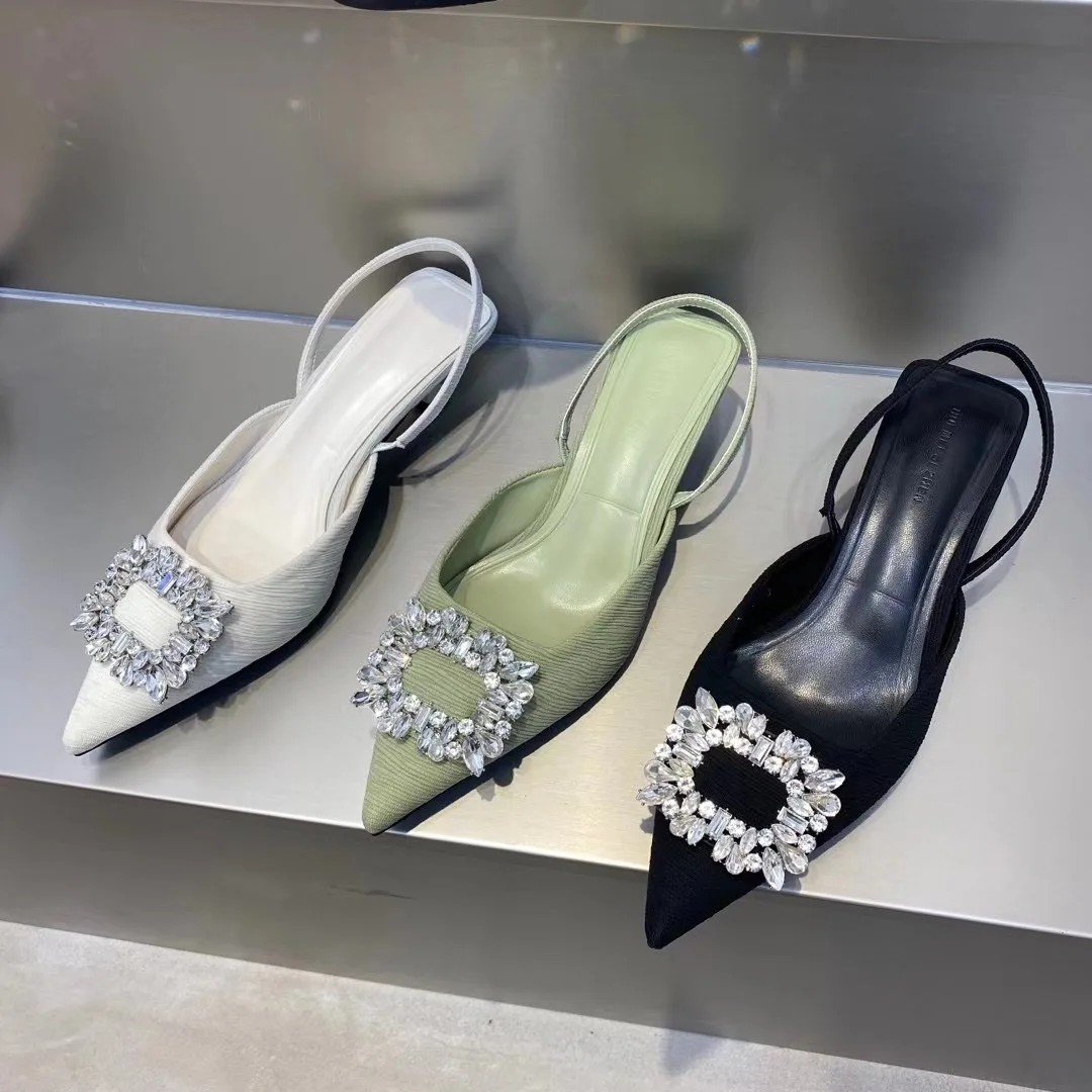 

Thin High Heels Big Size Ladies Rhinestones Mules Women Pumps Shoes For Women Sandals 2022 New Fashion Pointed Toe Female Shoes
