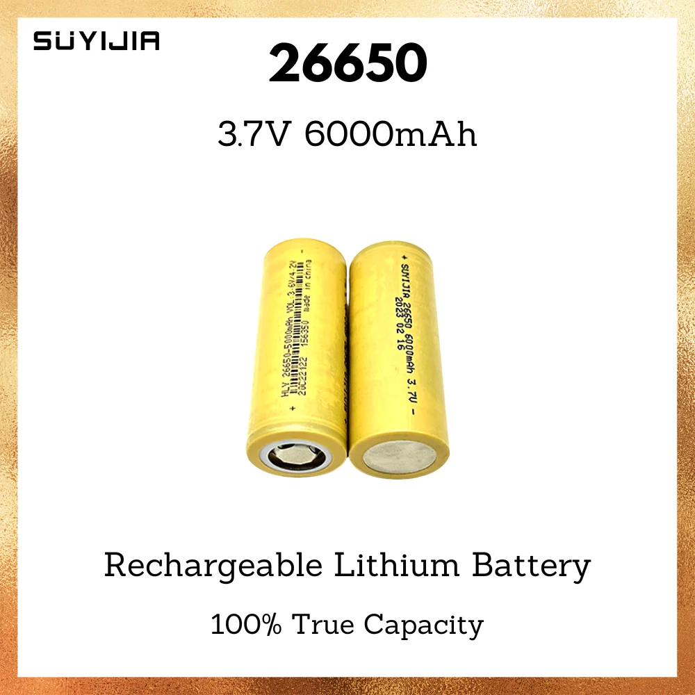 

26650 Rechargeable Battery 3.7V 6000mah Li-ion Battery 50A Discharge Suitable for Solar Panel LED Flashlight Power Tool Battery