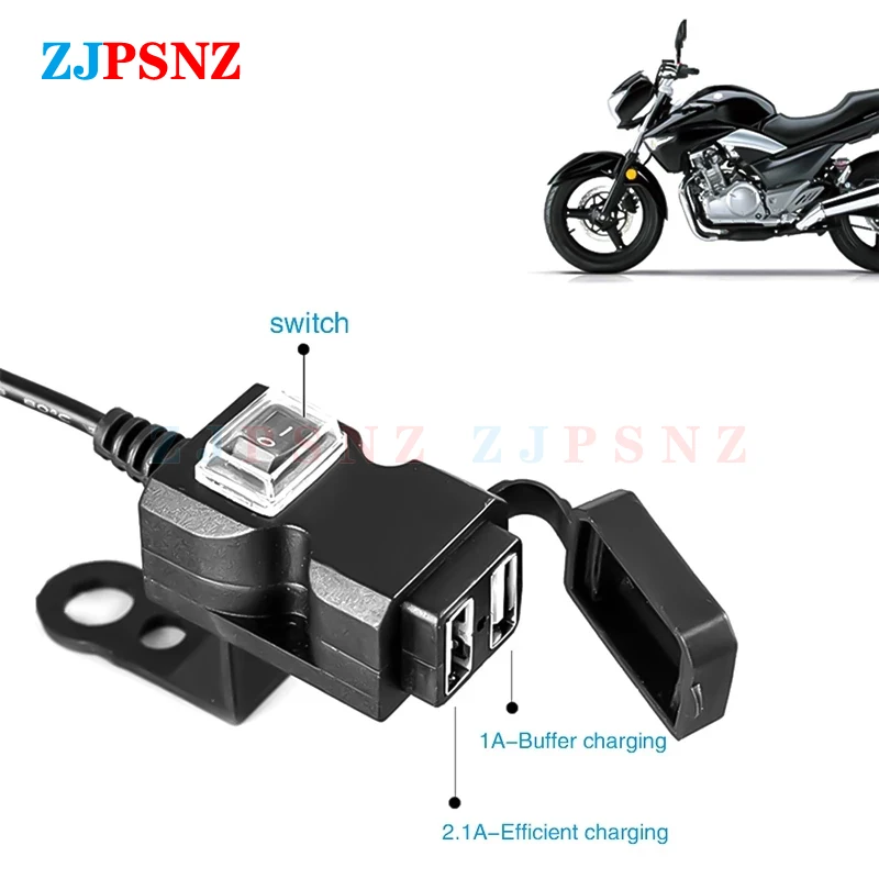 Dual USB Holder Motorbike Motorcycle Scooter e-Bike Handlebar Charger Adapter Holder Waterproof Power Supply Socket 9V-90V