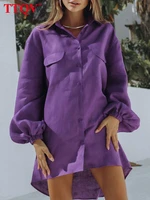 ttqv fashion loose purple dress ladies autumn lapel long sleeve mini dress elegant single breasted dresses for women 2022
