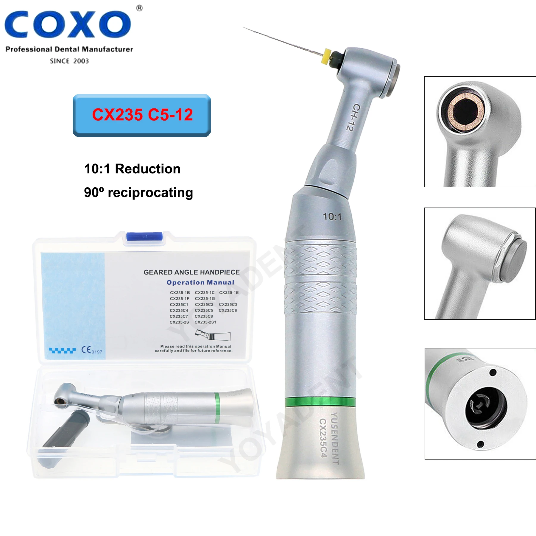 

COXO Dental Endo Handpiece Low Speed Handpiece 10:1 Reduction 90º Reciprocating Endodontic Treatment E Type Fit KAVO NSK C5-12
