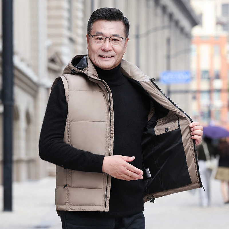 Plus Size 5XL Men Down Vest Sleeveless Jacket Men Down Thick Hooded Vests Male Waistcoat Warm Mens Winter Vests