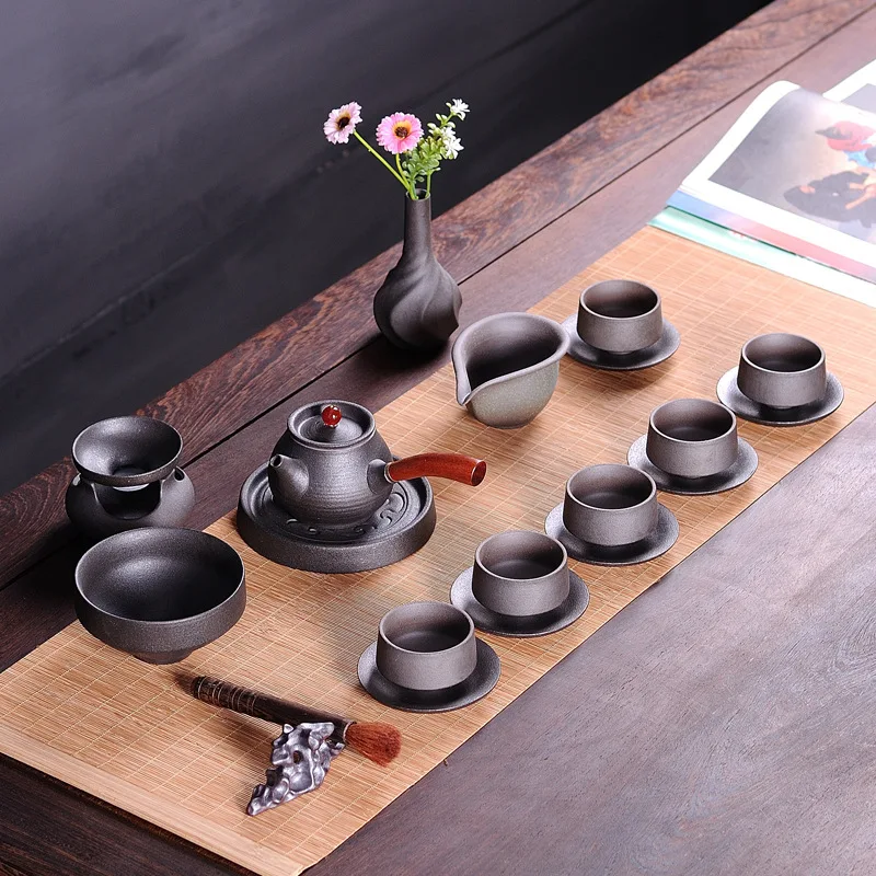 

Dehua Ceramic Tea Set Side Handle Pot Teacup Complete Set Kung Fu Tea Set Japanese Style Coarse Pottery Teaware Gifts