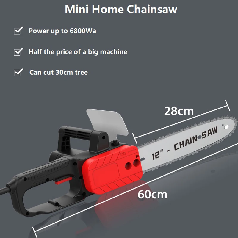 Mini Home Handheld Chainsaw Portable High Power Electric Saw Alloy Chain Efficient and Fast Cutting Without Burn the Machine