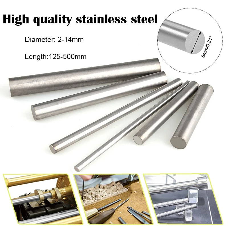 

1/5Pcs Length 500mm Stainles Steel Solid Round Rod Lathe Bar Stock Assorted for DIY Craft Tool, Diameter 2/2.5/3/4/5/6/8/10/14mm