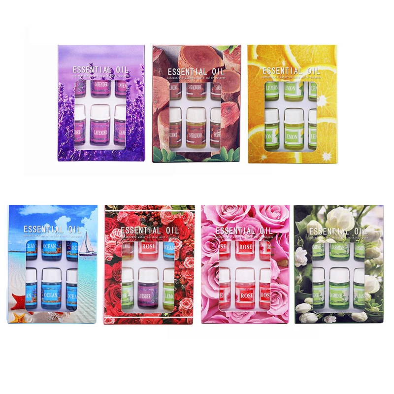 6pcs/box Essential Oil Gift Set Boxes Rose Lavender Perfume for Humidifier Diffusers Flavoring Oil for Spa Candle Soap Making