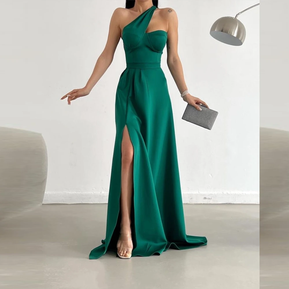 

Элегантное Атласное плиссированное платье с одним плечом, в пол