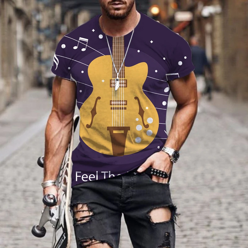 

3D Style 3D Musical instrument guitar pattern T Shirt Men/Women Hip Hop Summer Streetwear Tshirt Short Sleeve Tops Casual O-Neck