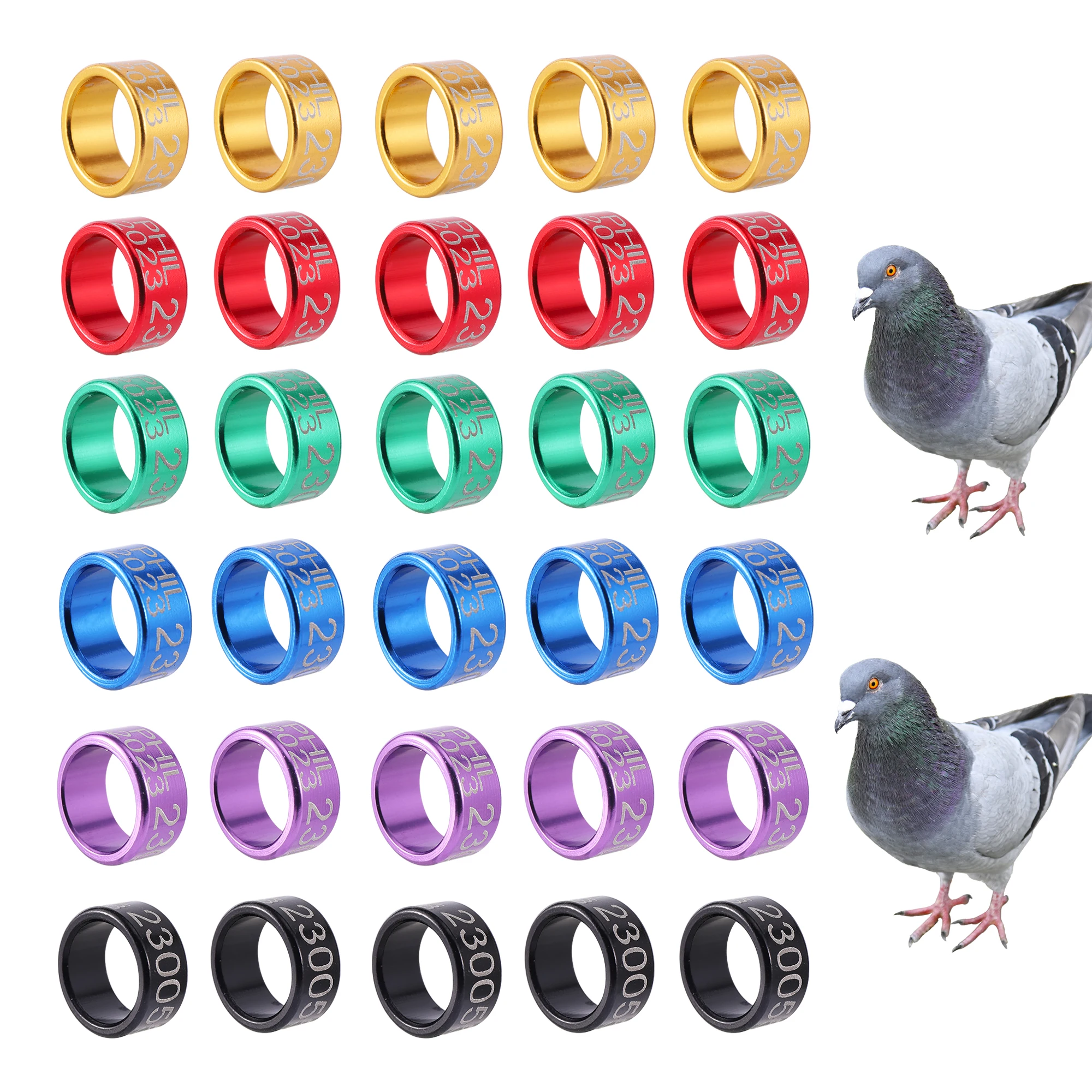 30Pcs Aluminum Pigeon Foot Rings Pigeon Supplies 8mm/10mm W 6mm Bird Rings - PHIL 2023+ Random Number Parrot Pet Bird Rings