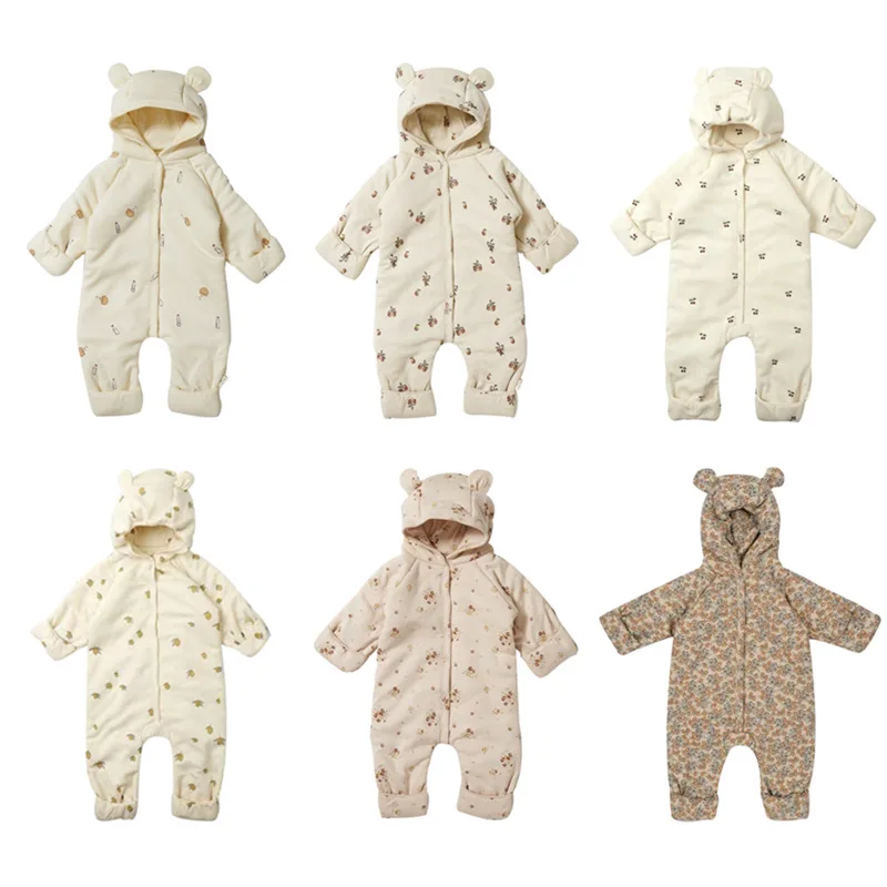 

0-24M KS Three-layer Quilted Baby Jumpsuit Winter Warm Thicken Baby Padded Coat Long Sleeve Overall Baby Clothes Outerwear