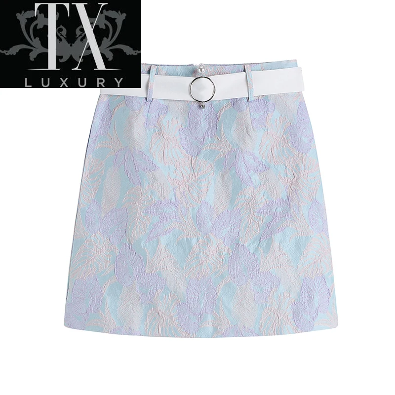 

Summer Tie Dye Pink Purple Jacquard Mini Skirts Women High Waist Fashion Korean Streetwear Short Skirt With Belts E-girl
