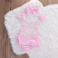 0 24m newborn baby girls 2pcs sleeveless rompers with headband set summer toddler infant lace floral jumpsuit playsuit outfits
