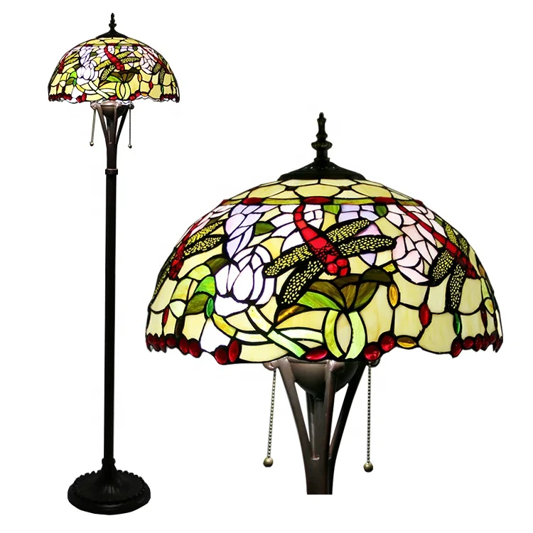 

LongHuiJing Dragonfly Tiffany Style Stained Glass Floor Lamps 63Inch With 16Inch Wide Handmade Shade Resin Base Lamp