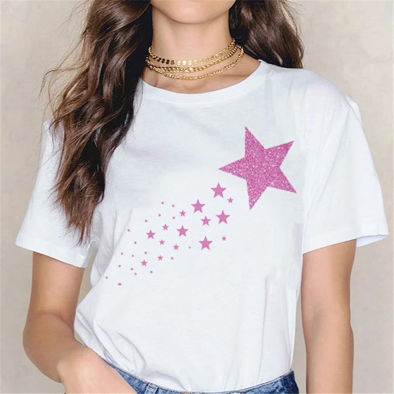 

Футболка женская с графическим принтом, милый Повседневный модный топ с принтом звезд, в стиле 90-х, на лето и весну