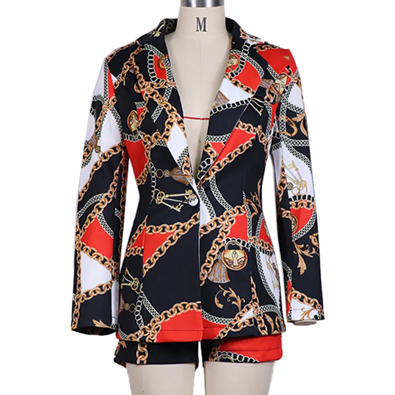 CM.YAYA Women's Set Elegant Blazer Tops and Shorts Suit Matching Two 2 Piece Office Lady INS Leopard Chian Tie Dye Outfits |