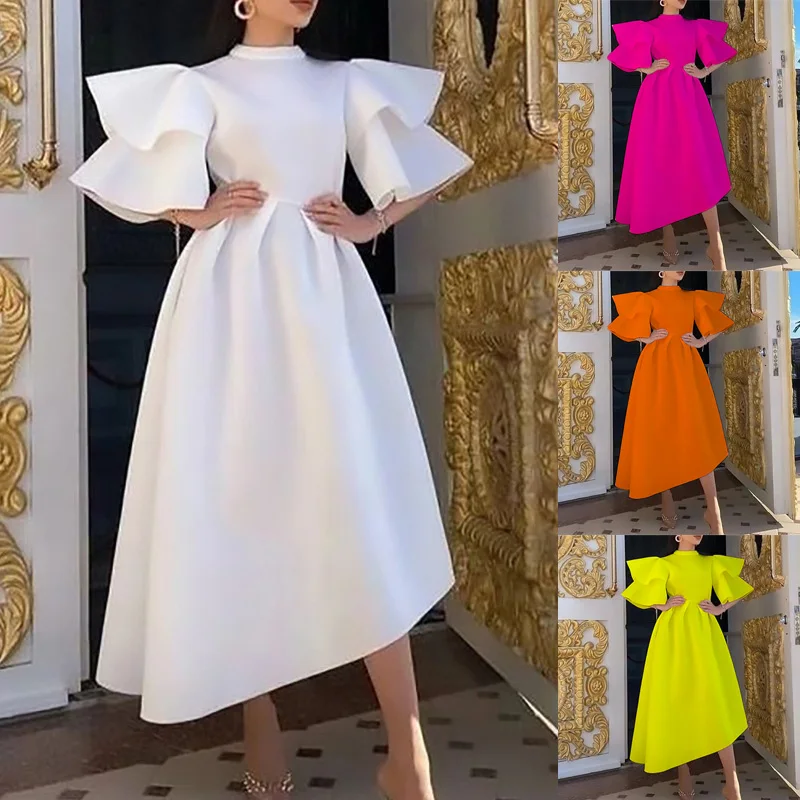 

Elegant Party Evening Dresses Luxury Women 2022 Summer White Orange Chic Cocktail Weddings Midi Formal Prom Maxi Long Dress
