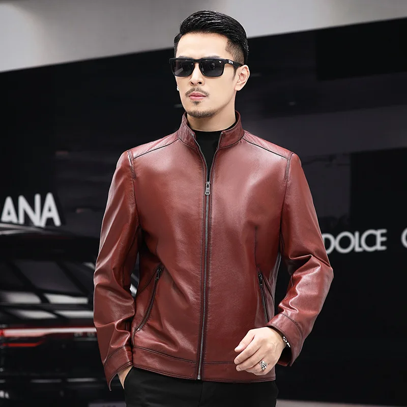 

Genuine Leather Jacket Men Pure Cowhide Stand Collar Casual Fashion Jackets Spring and Autumn New Clothes Man Clothing FCY4800
