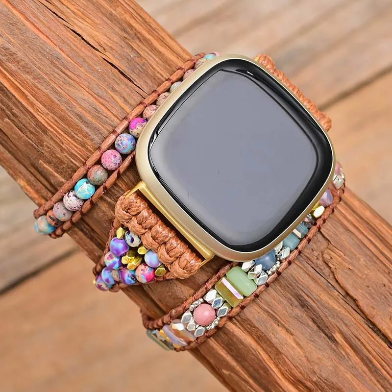 Natural Gemstone Bohemian Bracelet Strap For Fitbit Versa 2/Versa 3 Band Watchband Rope Bead Wristband For Fitbit Versa 3 Strap