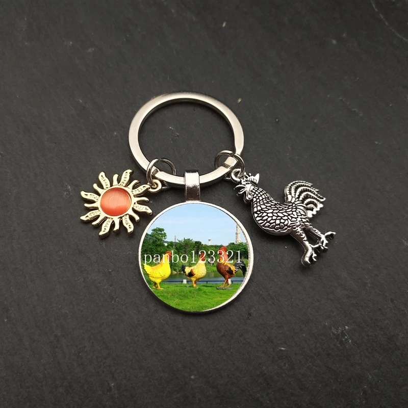 HotFlower Курица Петух Брелок для ключей картина маслом курица стекло кабошон кулон