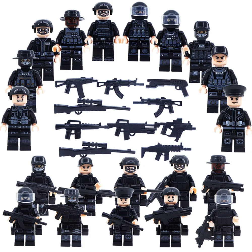 

City Military Police Figures Building Blocks City Police Series Special Forces Swat Soldier Building Blocks Compatible with Lego