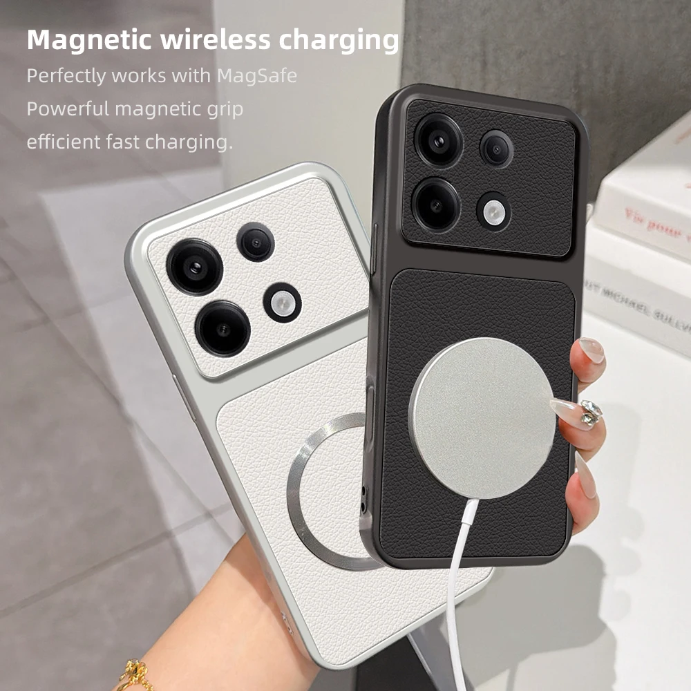 Фото Чехол для беспроводной зарядки Magsafe для Xiaomi Redmi Note 13 12 Turbo 11 Pro 4G 5G, чехол Candy из искусственной кожи, мягкая задняя крышка из овечьей кожи №3