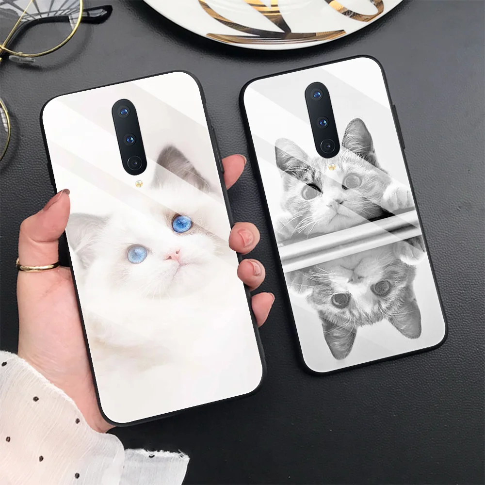 

Case for OnePlus Nord 2 CE 5G 9 8 Nord Cute Cat Cover Tempered Glass Phone Cover for OnePlus Nord N10 N200 Silicone Back Fundas