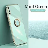 luxury plating square ring holder silicone phone case on for huawei p20 phone case stand back cover
