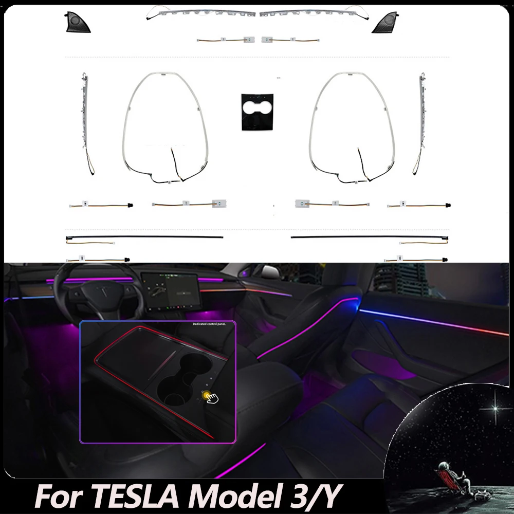 

Touch Control inter Atmosphere lamp For Tesla Model 3 Model Y 2019 2020 2021 Decorate Ambient Light 64 colors Center Horn Cover