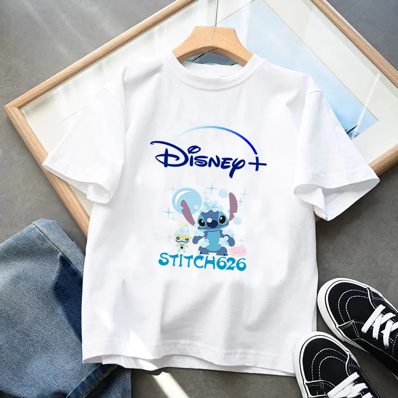 

Lilo & Stitch Cartoon T-shirt Disney Movie Stitch Anime Soft Short Sleeve Summer Tops Kawaii Print Kids Clothes Baby Pullover