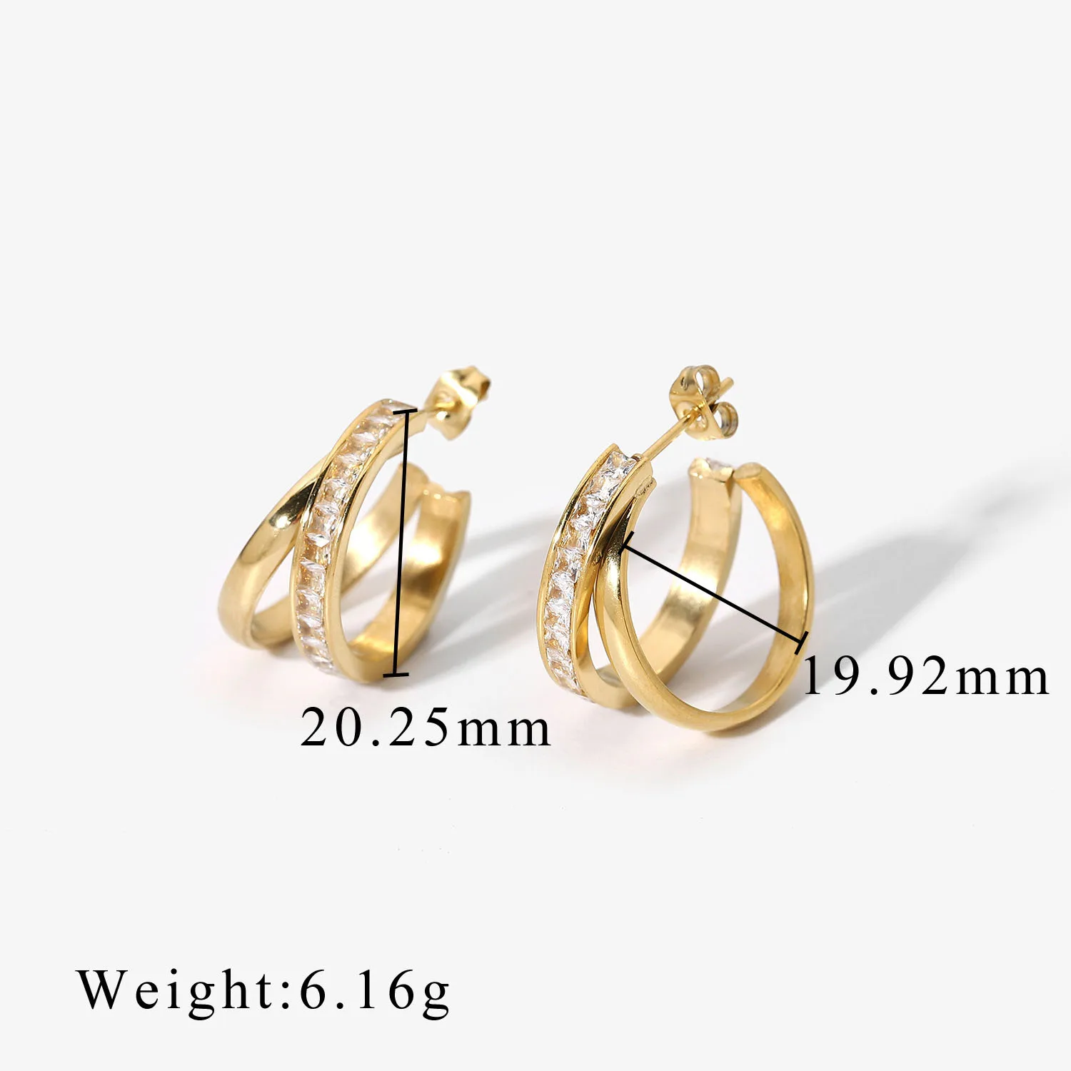 Stainless Steel PVD 18K Gold Plated Tarnish Waterproof Zircon Twist Hoop Earrings For Woman Jewelry Wholesale Trendy